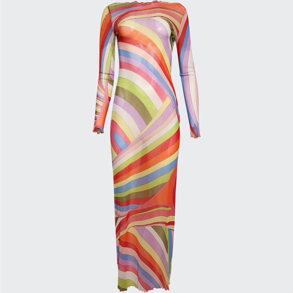 Emilio Pucci Multicolor Striped Maxi Dress